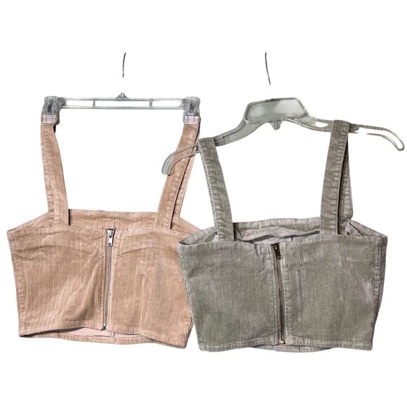 Forever 21 Crop Top Womens Small Tan Sage Corduroy Button Front Back Zip Lot 2 - Picture 3 of 12